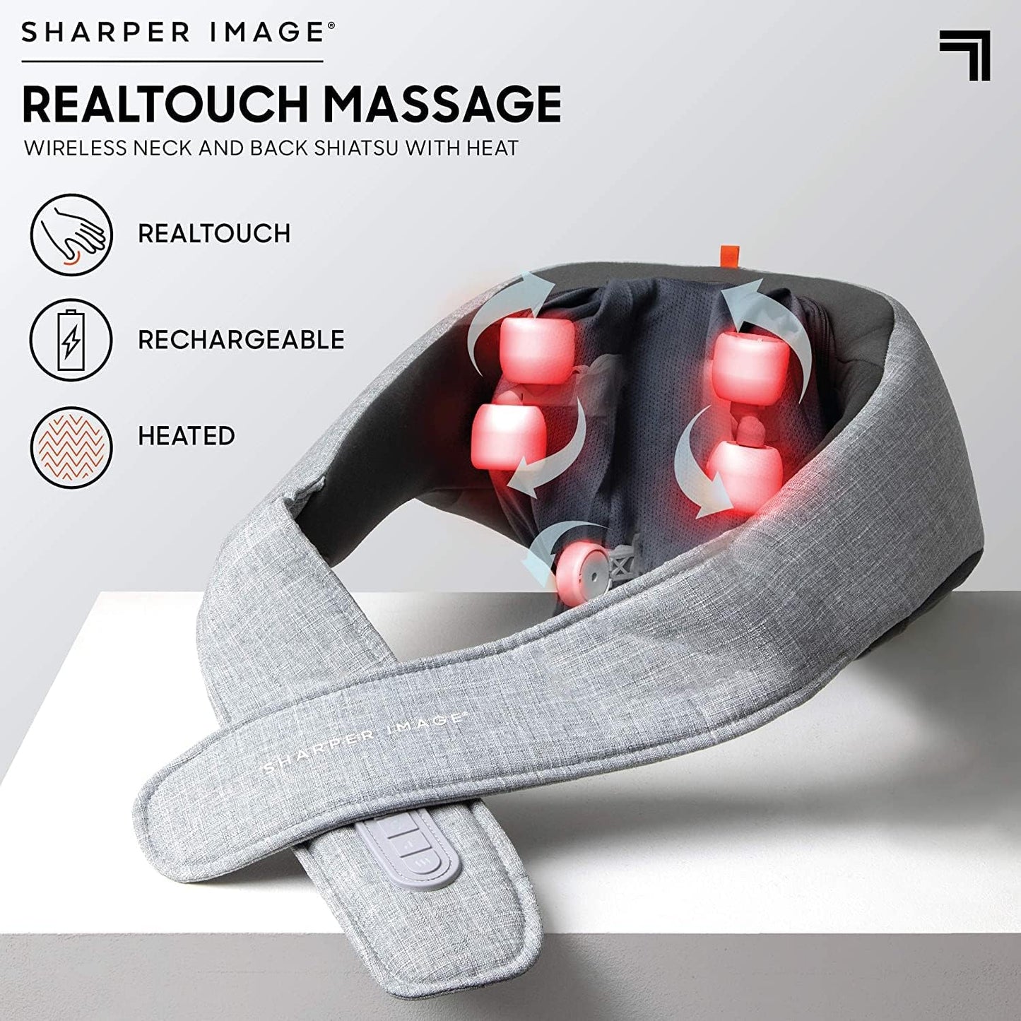 Realtouch Shiatsu Massager, Warming Heat Soothes Sore Muscles, Wireless & Rechargeable - Best Massager for Neck Back Shoulders Feet Legs, Kneading Massage Pillow, Pain Relief Gift