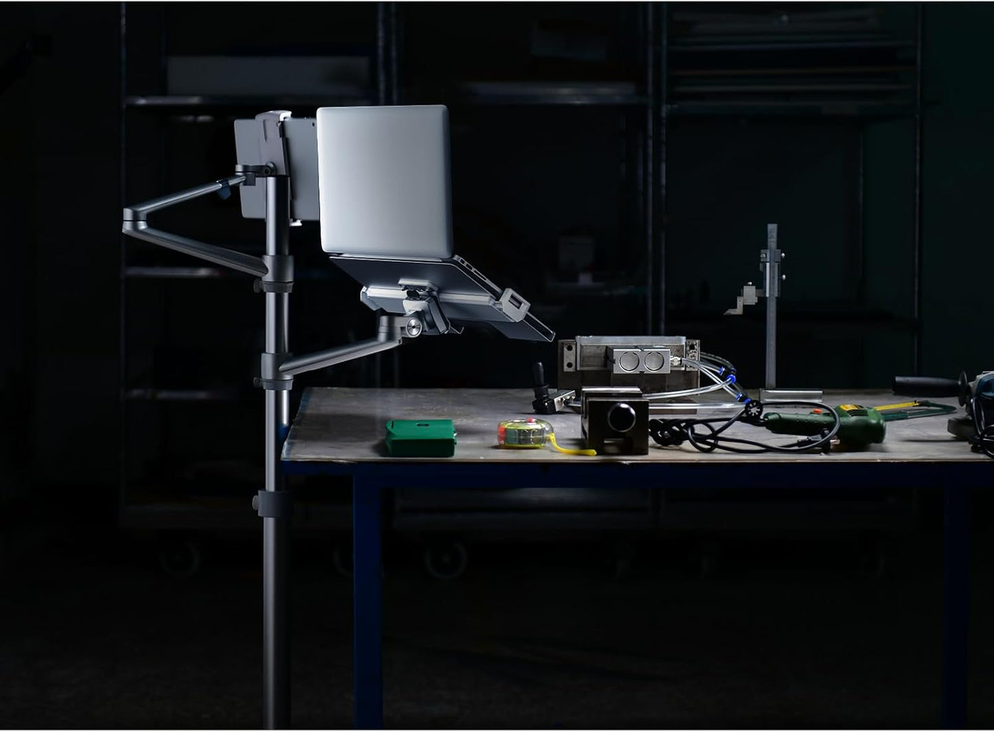 Tablet and Laptop Floor Stand, 2-In-1 Rolling Adjustable Dual Arm, Compatible with 4.5~13'' Phone and Tablet Compatible with Iphone, Ipad Pro, Ipad, Extra Tray Fits 12 to 17'' Laptop/Notebook S