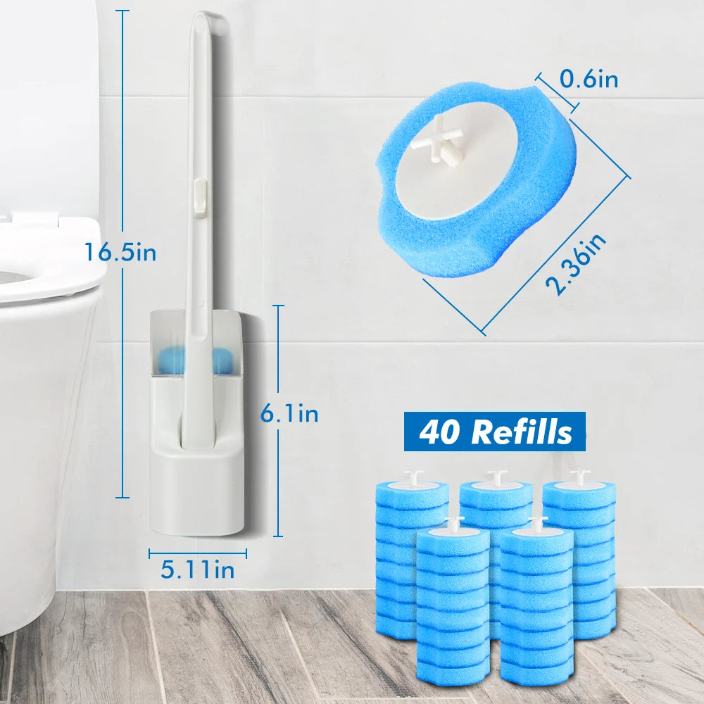 Disposable Toilet Brush Cleaner & Holder with 40 Toilet Bowl Scrubber Refill