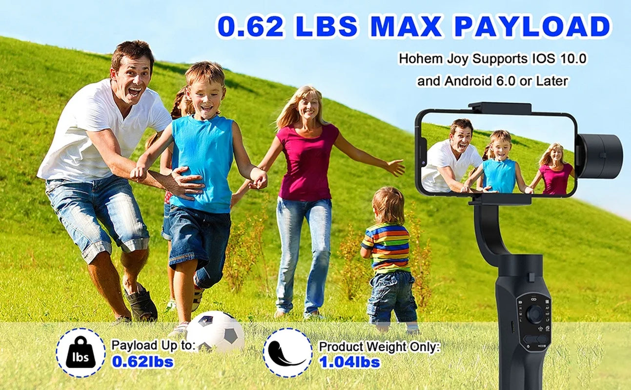 Gimbal Stabilizer for Smartphone, 3-Axis Gimbal Gimbal for Iphone and Android, Portable and Foldable Phone Stabilizer for Video Recording with Face,Black, 1 Count