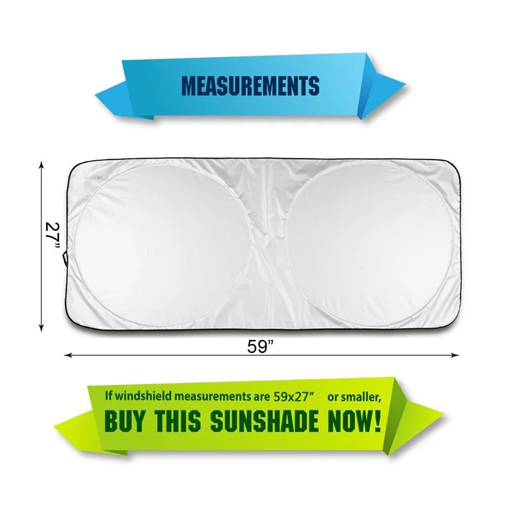UV Foldable Automotive Window Shades, Polyester Black, 59 X 27.55 In