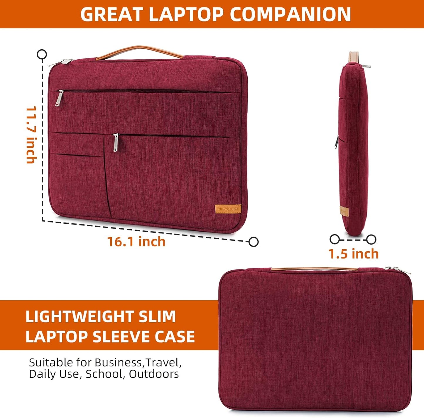 15-15.6 Inch Laptop Sleeve Bag, Slim Lightweight Multiple Pockets Computer Cover Notebook Ultrabooks Carrying Case Fit for Acer Asus Dell Lenovo HP Toshiba, Red