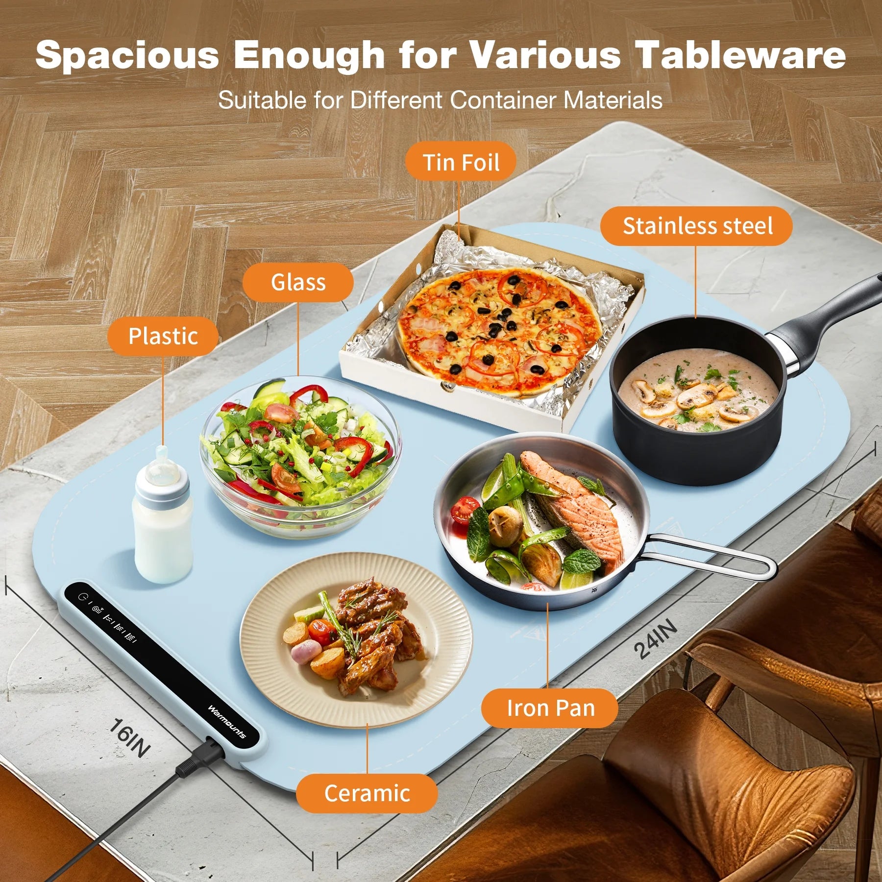 Food Warming Mat, Portable Electric Warming Tray W/ 3 Adjustable Temperature, Full-Surface Heating in 10S, 3 Hour Auto Shut-Off, Roll up Silicone Heating Pad for Food Buffet Home Daily Use