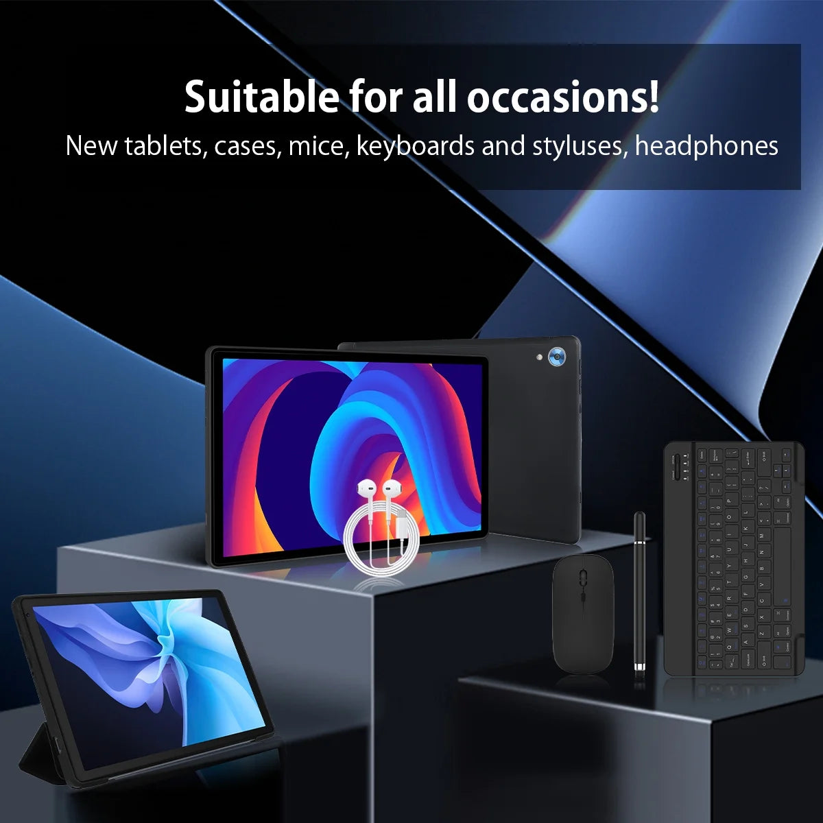 Android 15 Tablets 10Inch with Case,Go Octa Core Tablet with 24GB+128GB/1 TB Expansion, Wifi 6, 5MP+8MP Camera, 5000Mah, Split-Screen,Black+Keyboard & Mouse Set Black