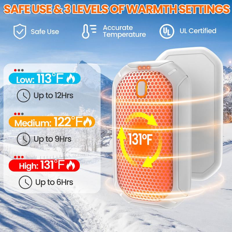 Rechargeable Hand Warmers - 2 Pack Portable Magnetic Electric Design with 12 Hours of Warmth, Double-Sided Heating, Ideal for Outdoor Activities and Camping - Perfect Winter Gifts for Men and Women