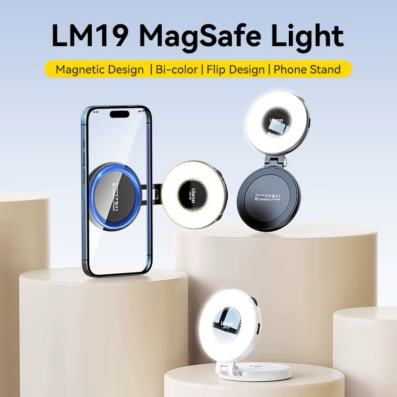 LM19 Magsafe Light CRI 95+ for Vlog Livestream Photograph Bi-Color Flip Fill Light Suitable for Magnetic Mobile Phones