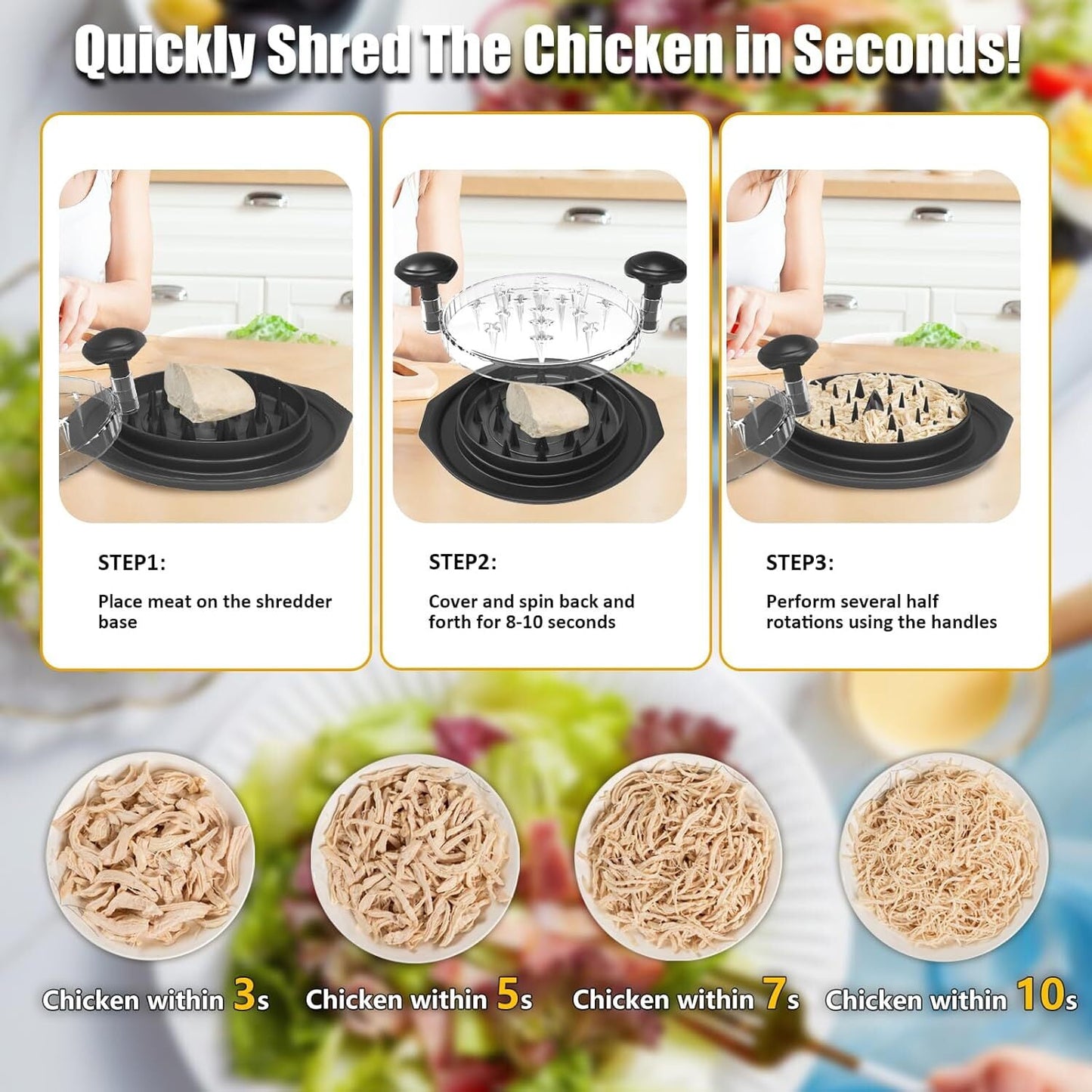 Chicken Shredder Tool Twist - 10" Large Meat Shredder Tool Twist, Visible Shredded Chicken Tool Chicken Breast Shredder, Ergonomic Handle, Dishwasher Safe, Anti-Slip,Suitable for Pork Beef Chicken