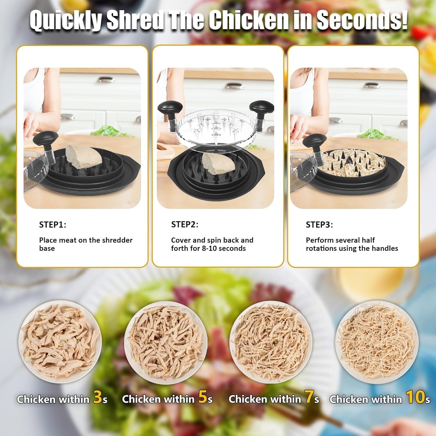 Chicken Shredder Tool Twist - 10" Large Meat Shredder Tool Twist, Visible Shredded Chicken Tool Chicken Breast Shredder, Ergonomic Handle, Dishwasher Safe, Anti-Slip,Suitable for Pork Beef Chicken