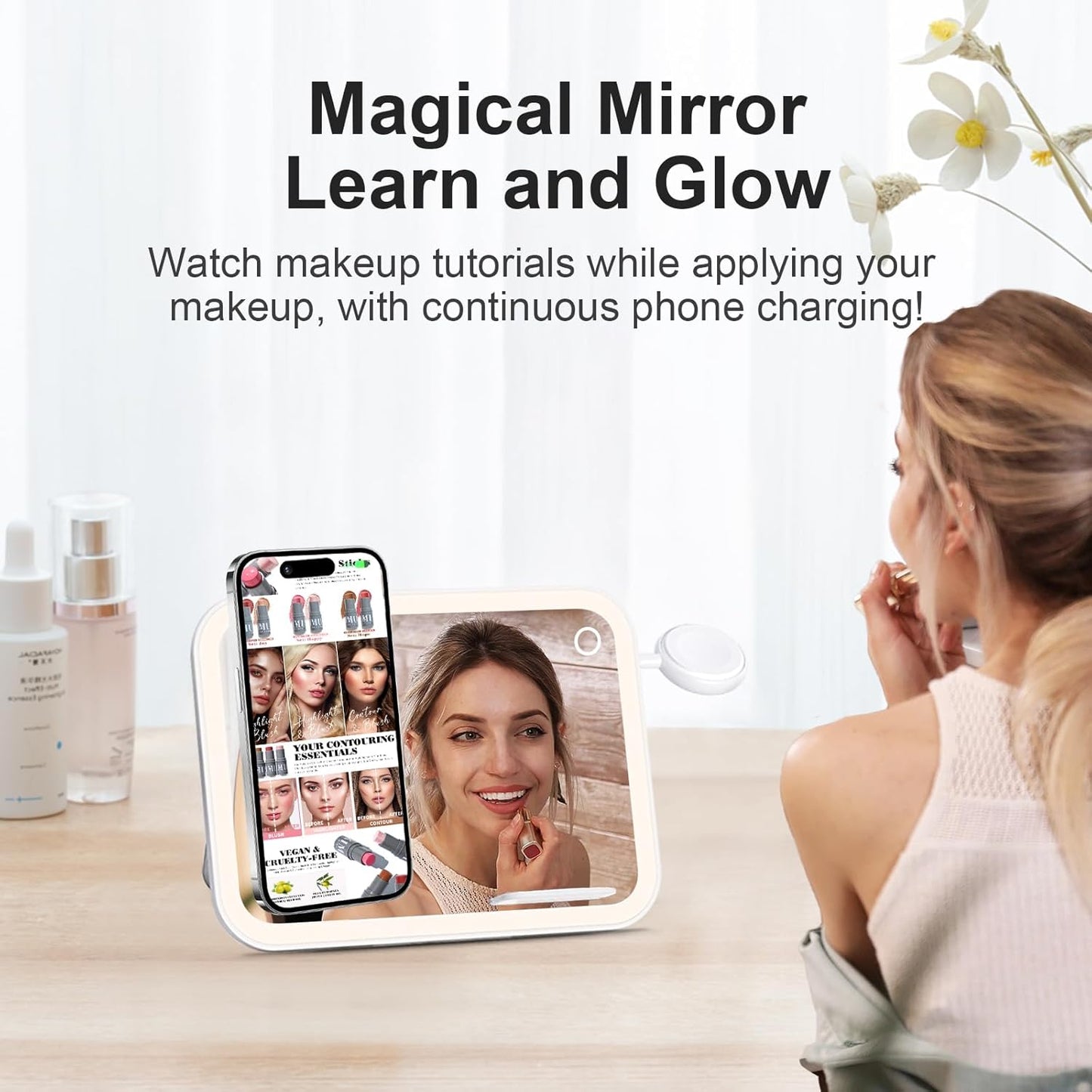 4 in 1 Magsafe-Compatible Charging Stat,15W with Qi2 Certified Wireless Charger,Magnetic Phone Holder & Mirror,Charging Stat for Multiple Devices Apple Watch Airpods, Iphone 16 15 14 13