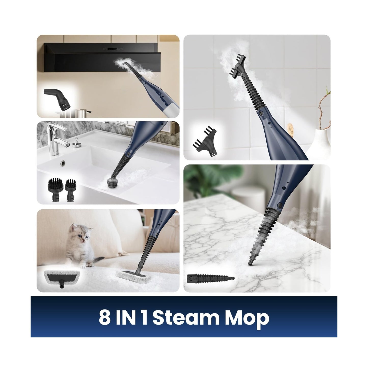 DEVOAC VM6 Scrubbing Steam Mop with Rotating Mop Pads, 10 in 1 Steam Mop, Lig...