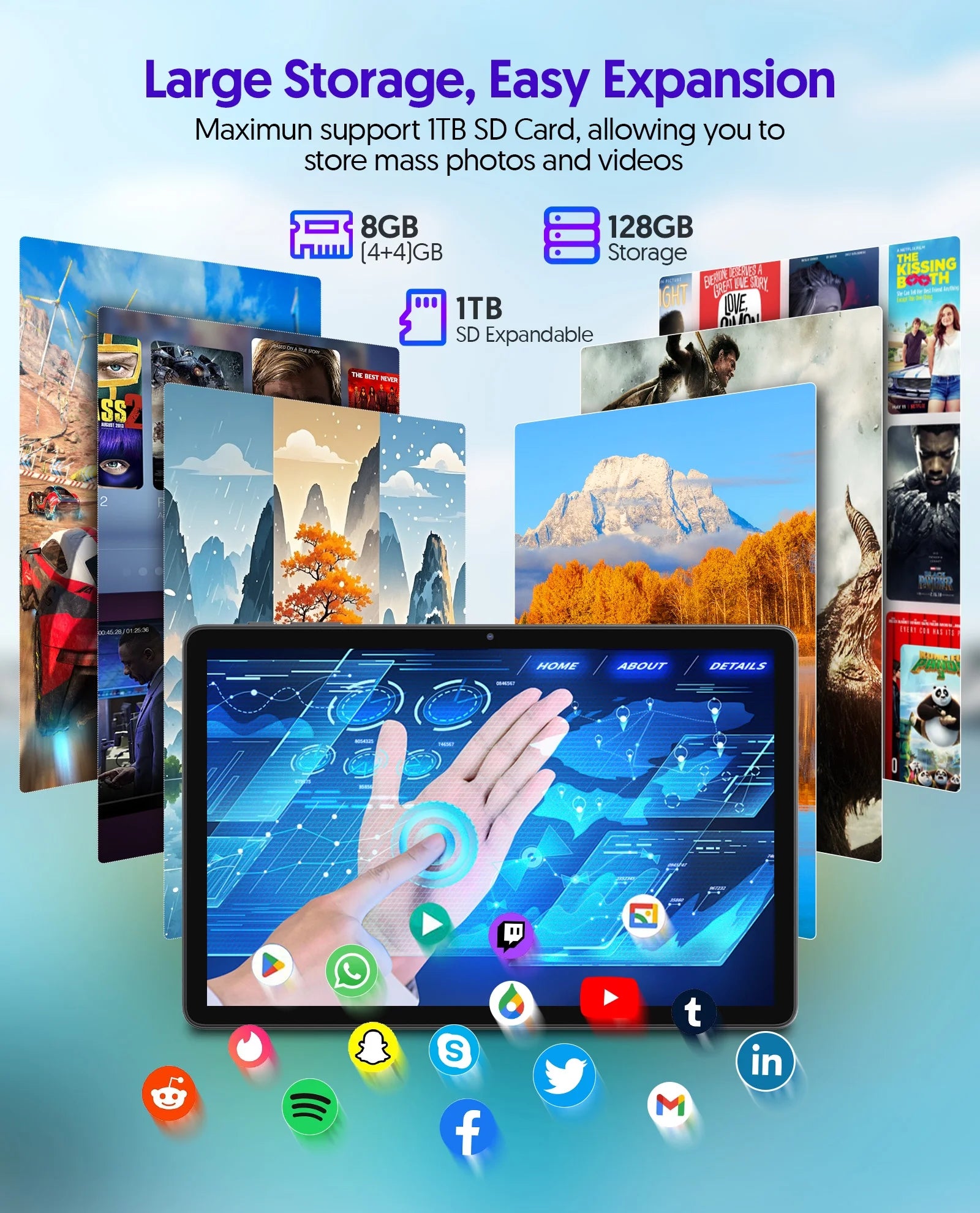 Android Tablet with Keyboard, 10 Inch Android 14 Tablet, T606 Octa Core 8GB+128GB+1TB Expand,8000Mah Battery,5G Wifi 6, Bluetooth,2+8Mp Dual Camera, 2 in 1 Tablet with Keyboard, Mouse, Case, Stylus