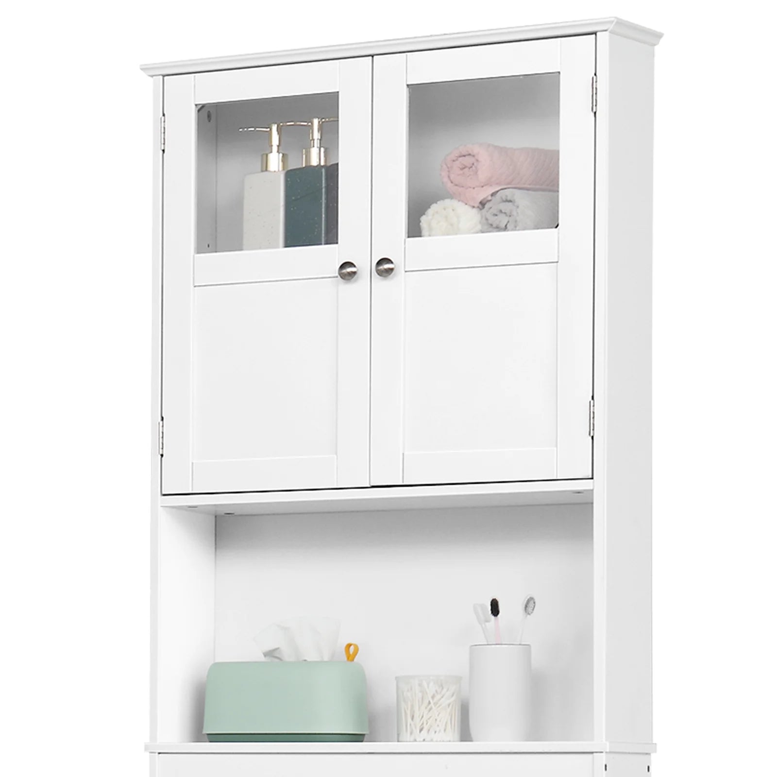 over the Toilet Bathroom Storage Cabinet with 2 Doors & 3 Storage Shelves Space Saver, White