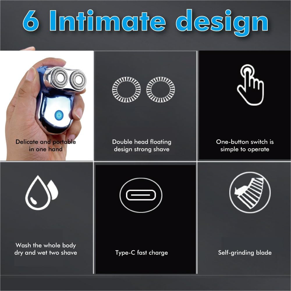 Electric Shaver for Men,2 Head Travel Shavers,Electric Shaver for Men, Razors Men'S Face Groomer USB Rechargeable, Fast-Charging Cordless Shavers with 5 Watts Beard Trimmer