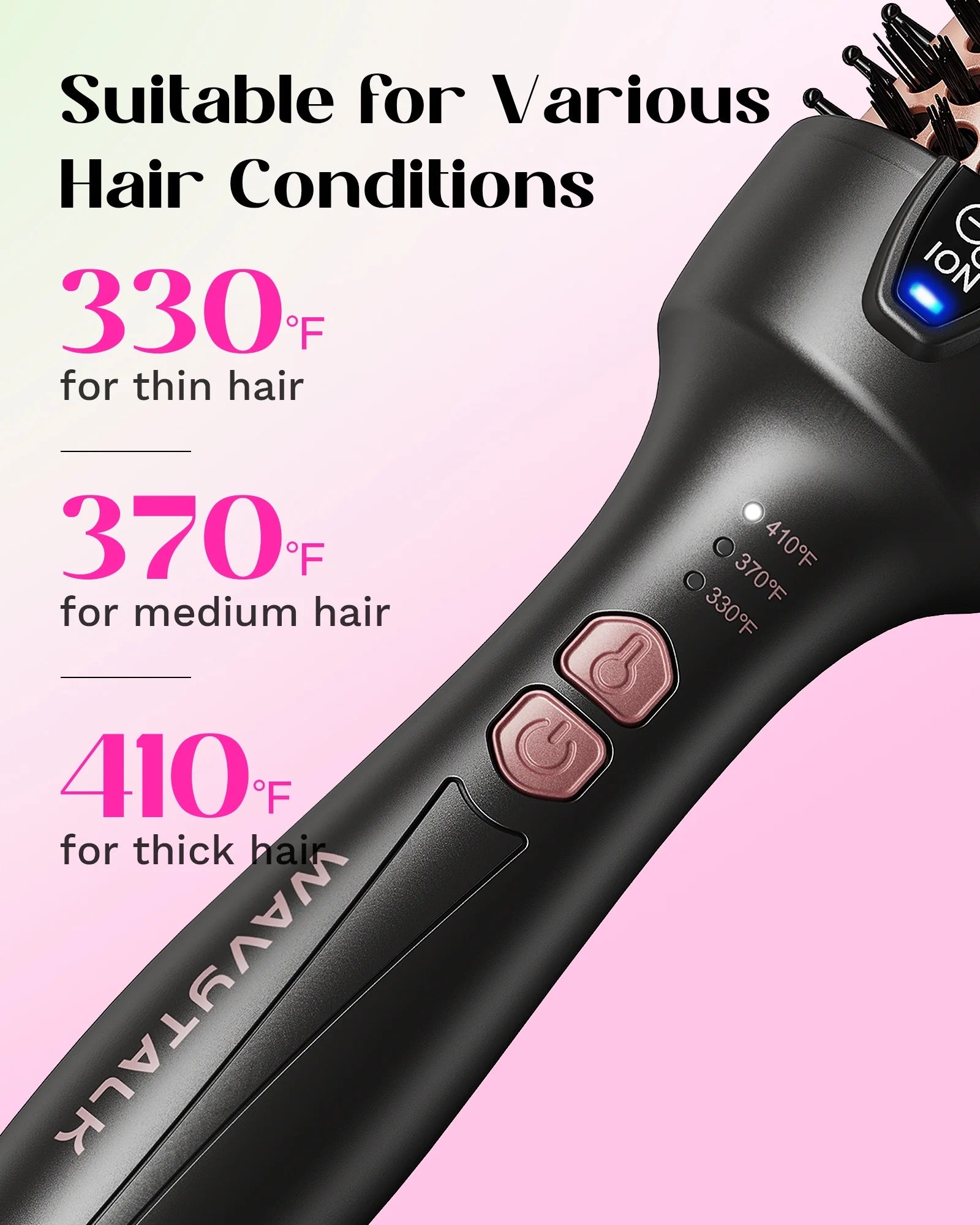 Thermal Brush for Blowout Look, 1 1/2 Inch Ionic Heated Nylon Brush Get Natural Curls, Rose Gold
