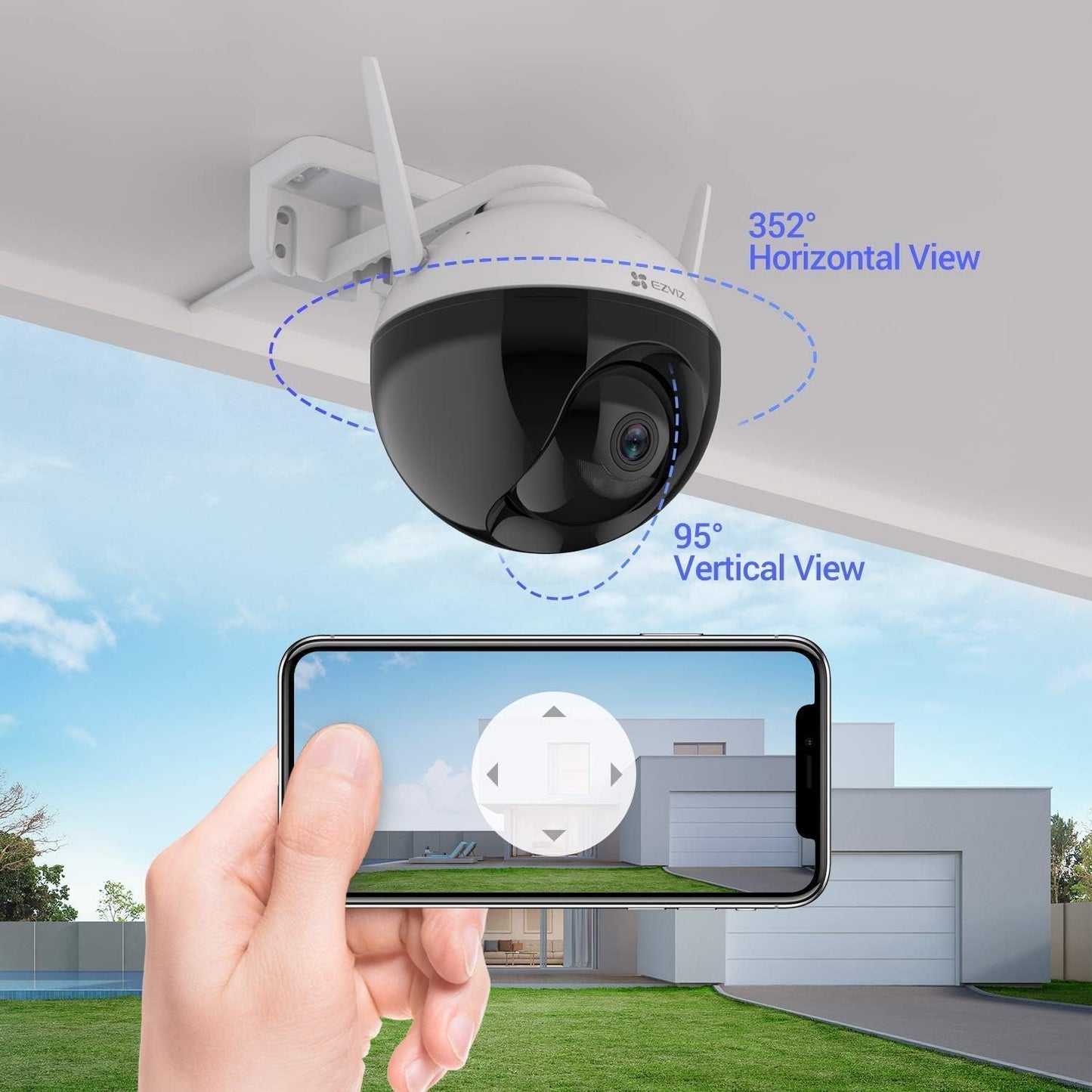 360° Security Camera Outdoor, Wifi Camera for Home Security, Surveillance Camera, No Subscription with Motion Detection, Color Night Vision, Audio Pick-Up, Waterproof, Alexa/Google, 256GB| C8C