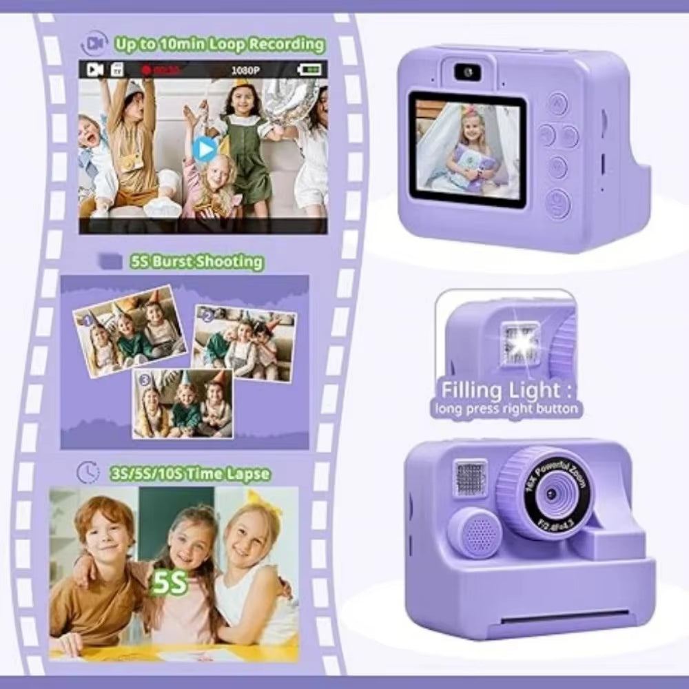 Children'S Instant Printing Camera and Video Photography Toy for Boys and Girls, Mini Digital Camera with Printer