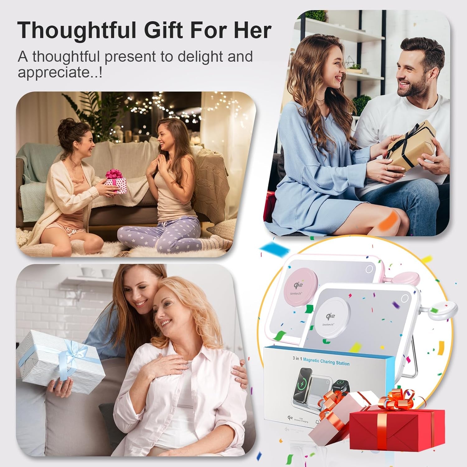 4 in 1 Magsafe-Compatible Charging Stat,15W with Qi2 Certified Wireless Charger,Magnetic Phone Holder & Mirror,Charging Stat for Multiple Devices Apple Watch Airpods, Iphone 16 15 14 13