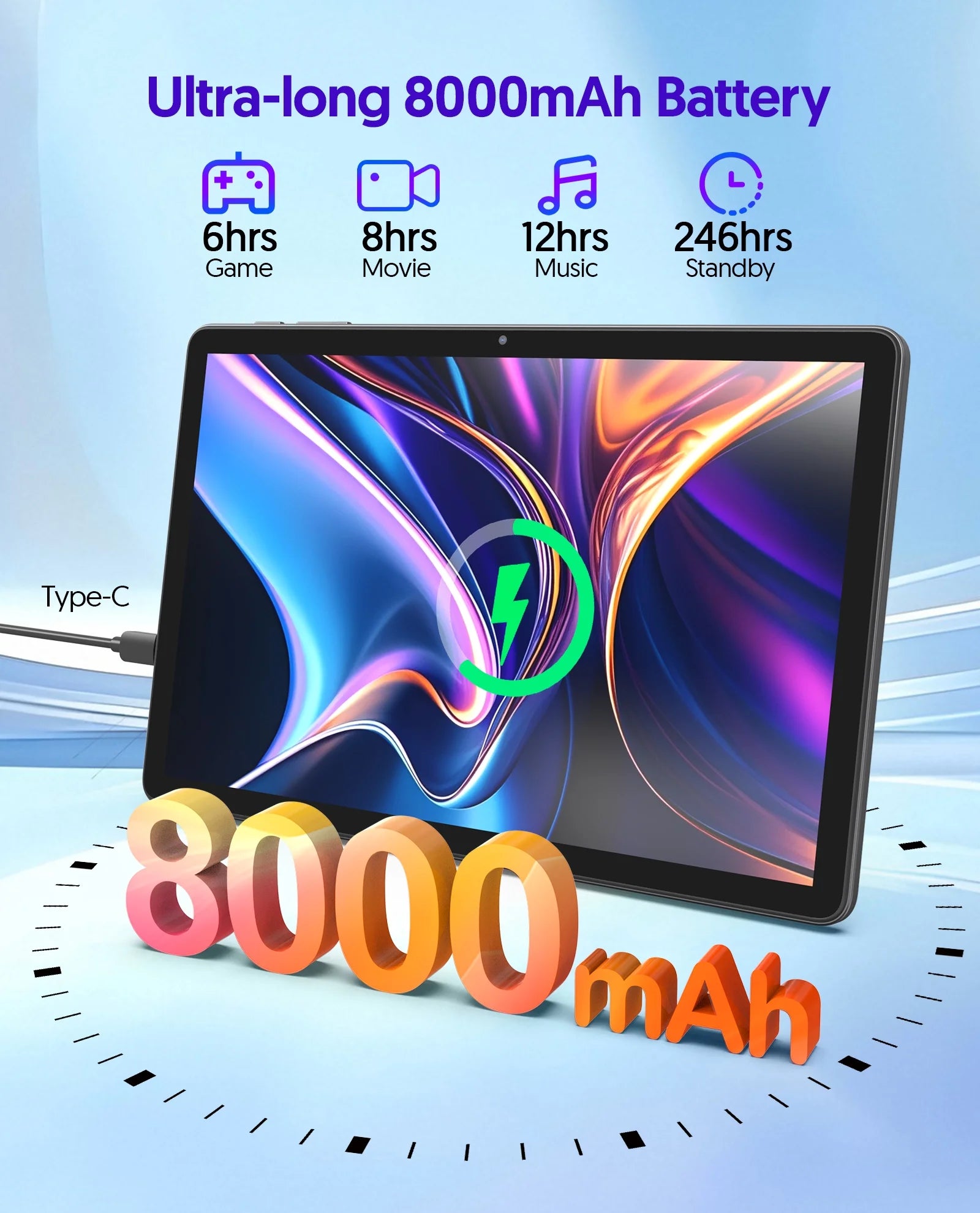 Android Tablet with Keyboard, 10 Inch Android 14 Tablet, T606 Octa Core 8GB+128GB+1TB Expand,8000Mah Battery,5G Wifi 6, Bluetooth,2+8Mp Dual Camera, 2 in 1 Tablet with Keyboard, Mouse, Case, Stylus