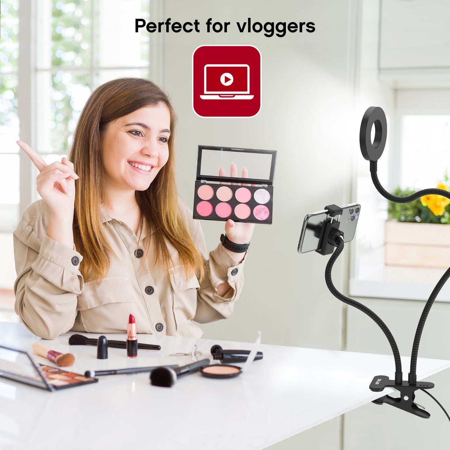 Flex Duo - 3.5’’ LED Ring Light with Stand and Phone Holder, Two Flexible Arms, Multi-Color