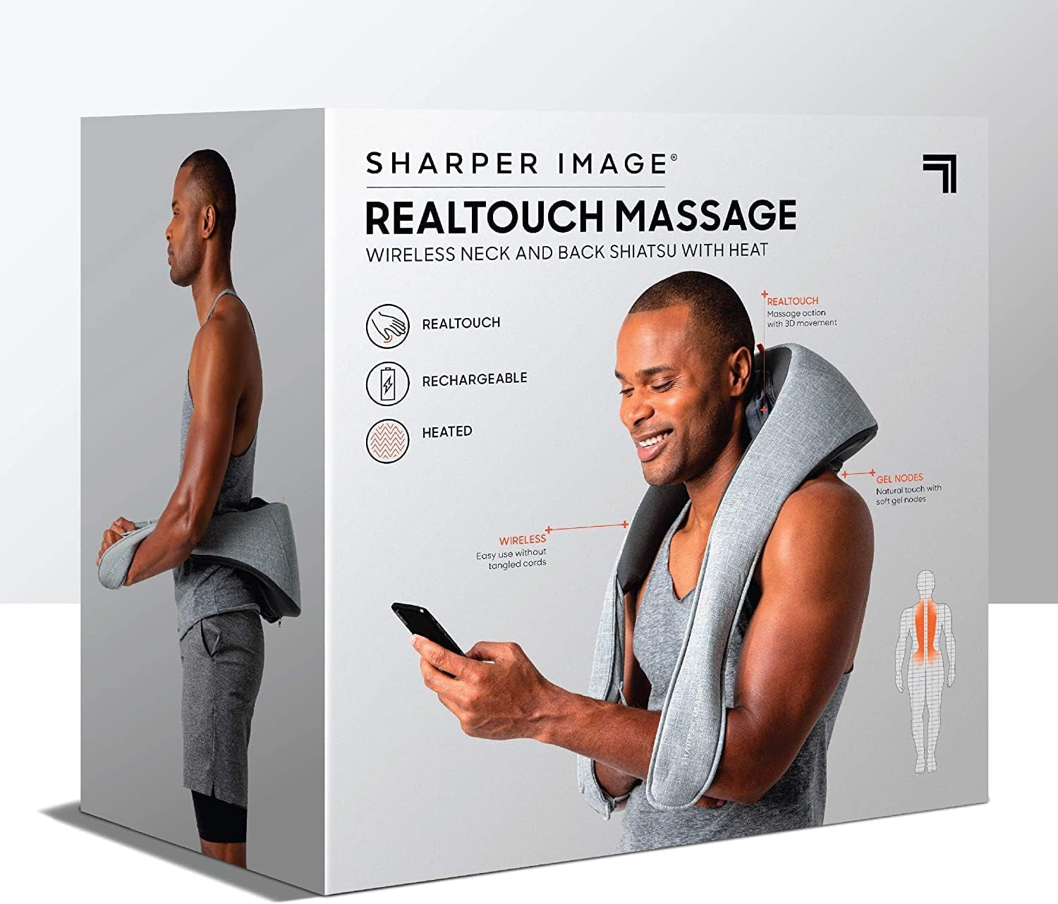 Realtouch Shiatsu Massager, Warming Heat Soothes Sore Muscles, Wireless & Rechargeable - Best Massager for Neck Back Shoulders Feet Legs, Kneading Massage Pillow, Pain Relief Gift