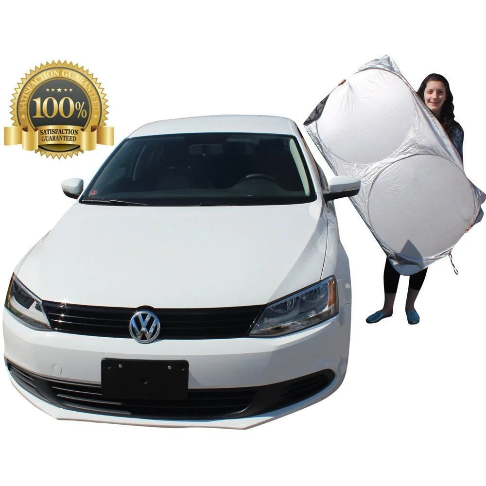 UV Foldable Automotive Window Shades, Polyester Black, 59 X 27.55 In