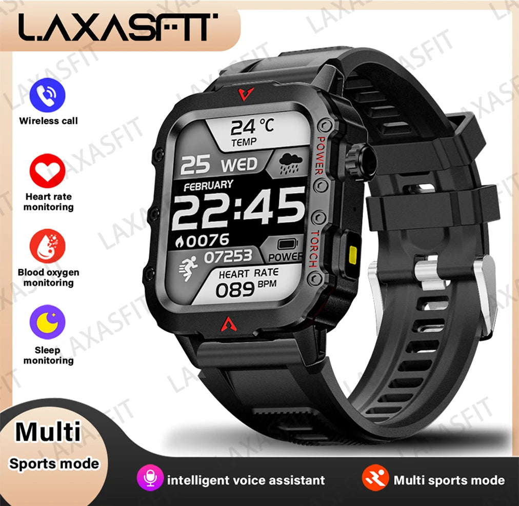 New Smart Watch with LED Flashlight Outdoor Sports Smart Watch Wristwatch Health Monitoring Smart Watch