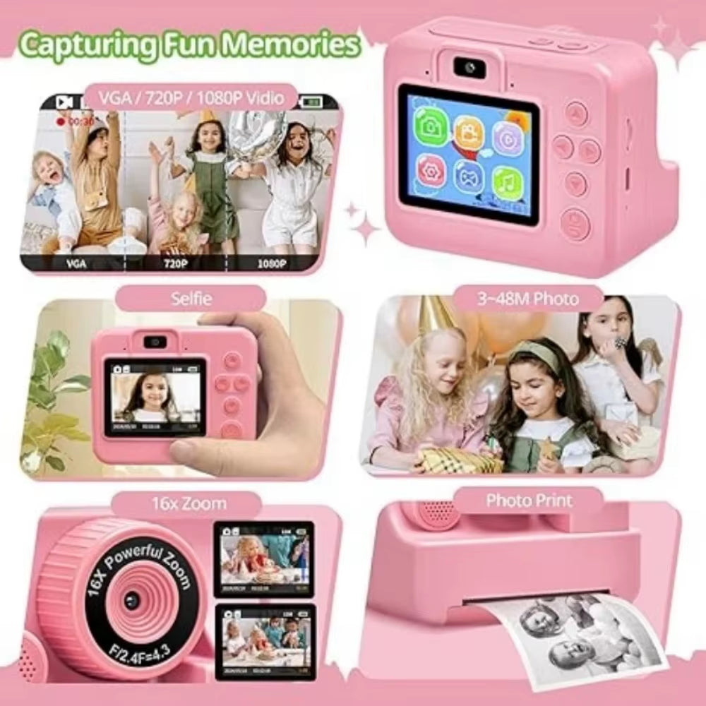 Children'S Instant Printing Camera and Video Photography Toy for Boys and Girls, Mini Digital Camera with Printer