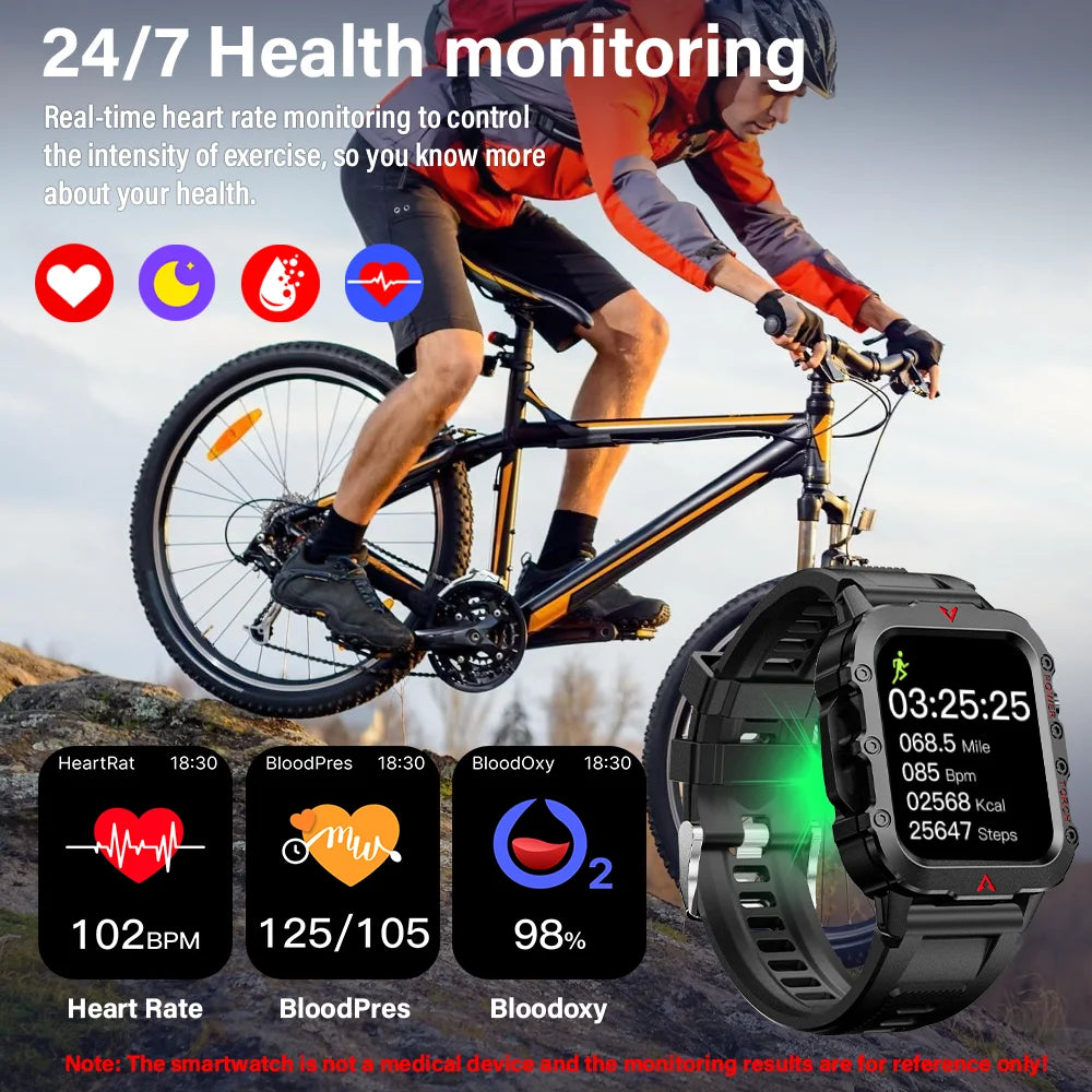 New Smart Watch with LED Flashlight Outdoor Sports Smart Watch Wristwatch Health Monitoring Smart Watch