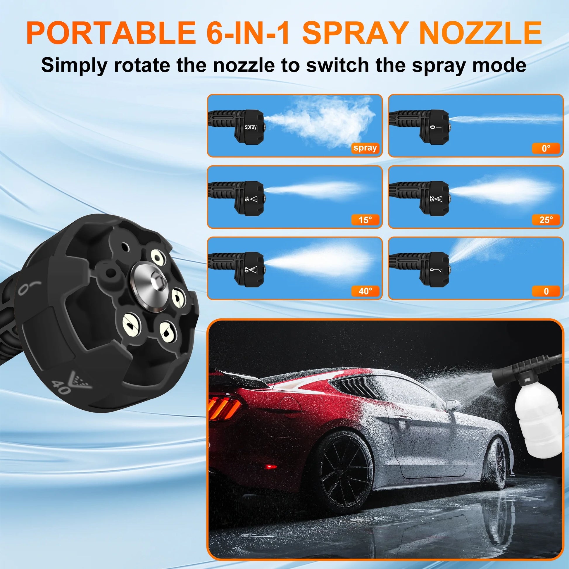 Powerful 970PSI Cordless Pressure Washer - 6-in-1 Nozzle, 2-3 hrs Runtime