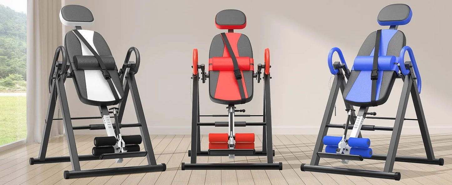 Heavy Duty Inversion Table, 300Lb Capacity Back Therapy Reflexology Heavy Duty Foldable Steel Back Stretcher Machine  Table ,Blue