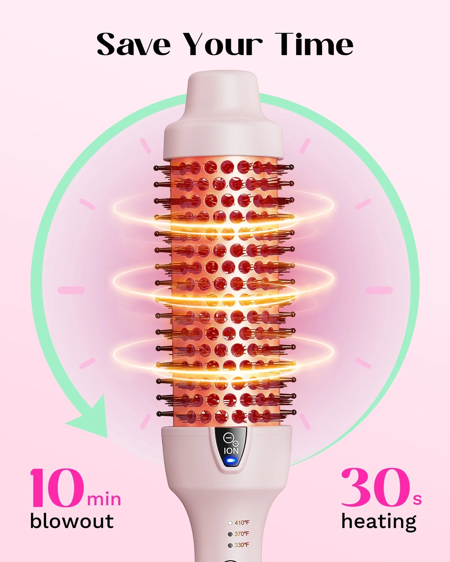 Thermal Brush for Blowout Look, 1 1/2 Inch Ionic Heated Nylon Brush Get Natural Curls, Pink