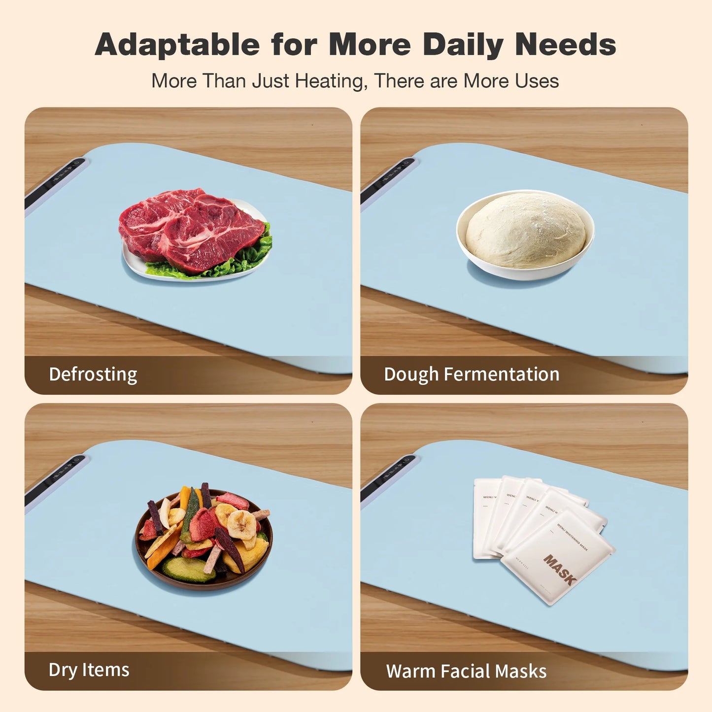 Food Warming Mat, Portable Electric Warming Tray W/ 3 Adjustable Temperature, Full-Surface Heating in 10S, 3 Hour Auto Shut-Off, Roll up Silicone Heating Pad for Food Buffet Home Daily Use