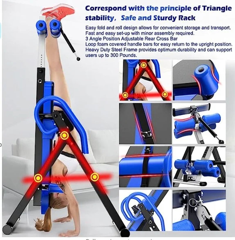 Foldable Inversion Table Gravity Hang Back Pain Relief and Fitness Heavy Duty