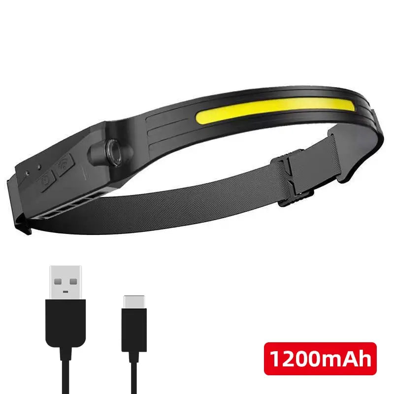  Induction Headlamp with Sensor - USB Rechargeable COB LED Headlight, 5 Modes Hands-Free Head Torch for Running & Camping