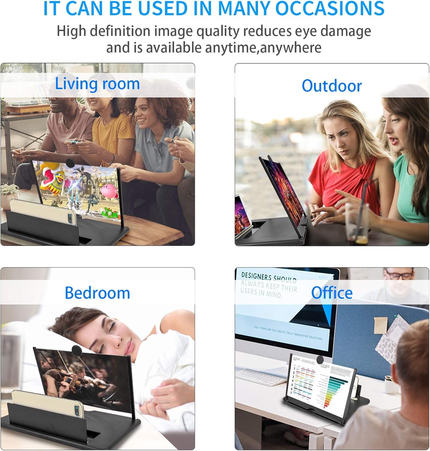 For 14 Inch Phone Screen Magnifier, HD Mobile Phone Screen Amplifier Pulling-Out Movie Video Enlarger Eye Protection with Foldable Stand Holder for All Smartphones-Black