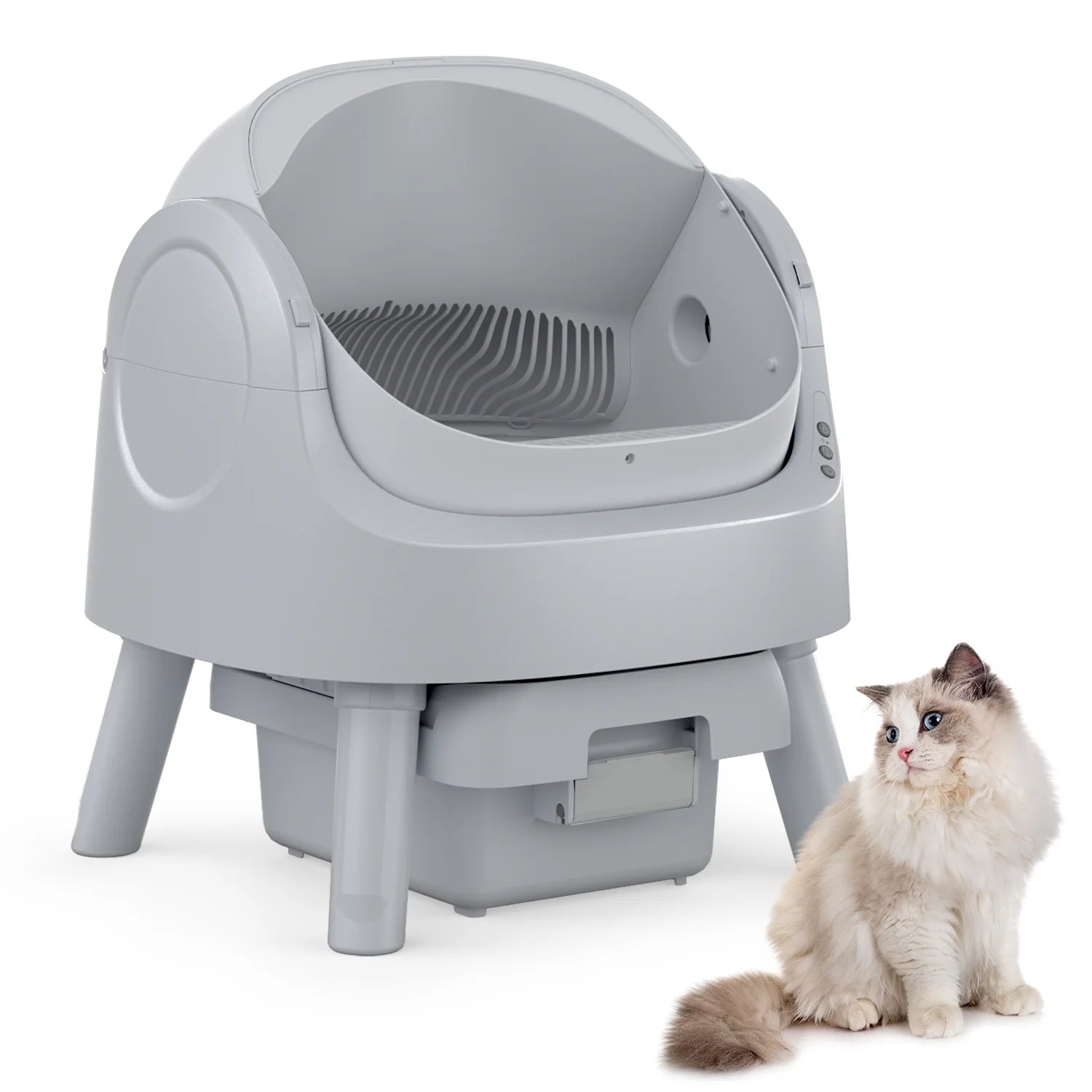 Automatic Cat Litter Box Self-Cleaning with Safety Protection, Mat and Trash Bags Included, Steel