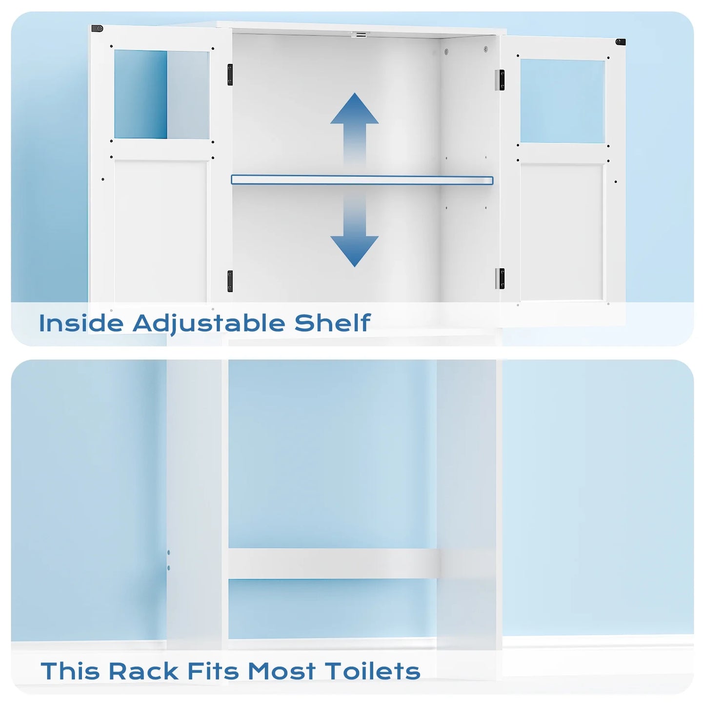 over the Toilet Bathroom Storage Cabinet with 2 Doors & 3 Storage Shelves Space Saver, White