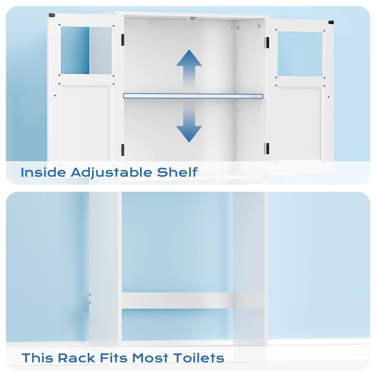 over the Toilet Bathroom Storage Cabinet with 2 Doors & 3 Storage Shelves Space Saver, White