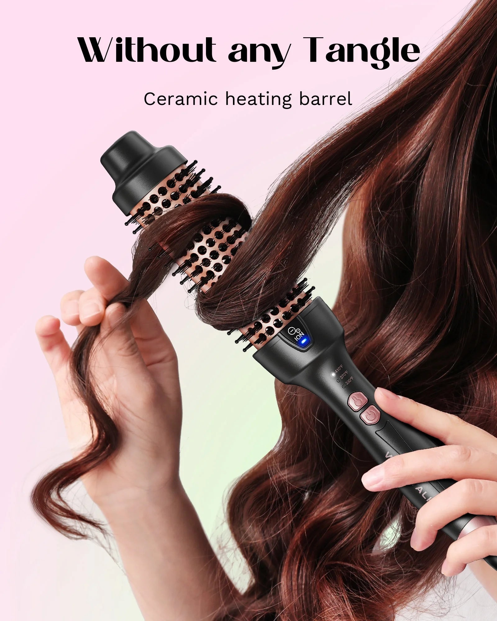 Thermal Brush for Blowout Look, 1 1/2 Inch Ionic Heated Nylon Brush Get Natural Curls, Rose Gold