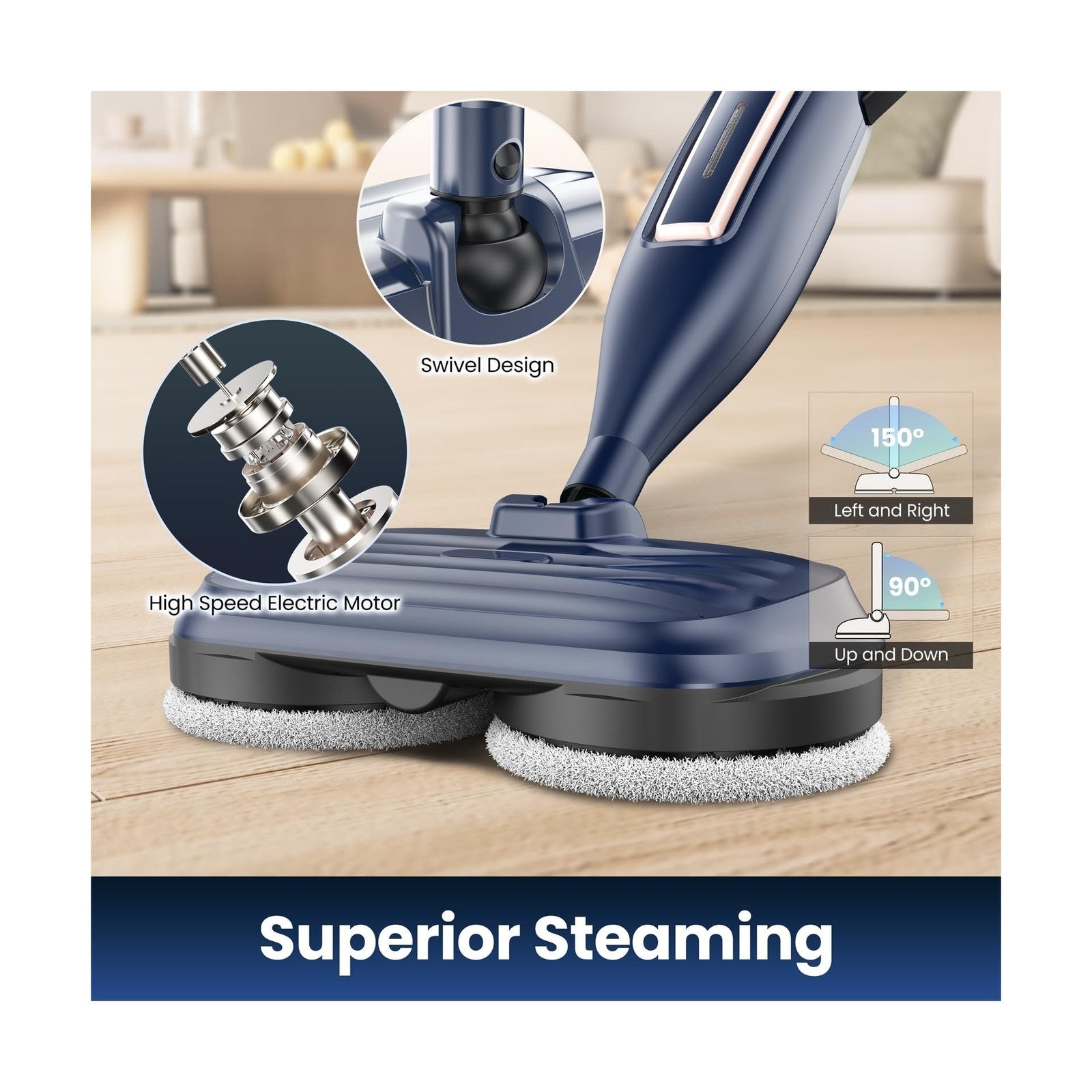 DEVOAC VM6 Scrubbing Steam Mop with Rotating Mop Pads, 10 in 1 Steam Mop, Lig...