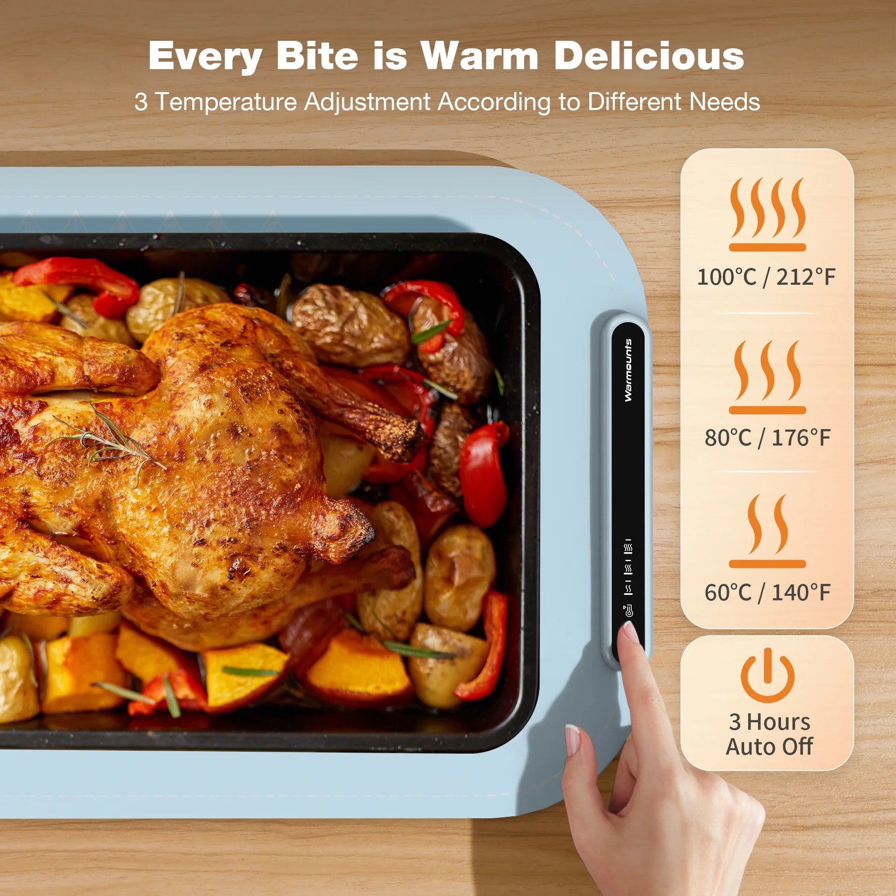 Food Warming Mat, Portable Electric Warming Tray W/ 3 Adjustable Temperature, Full-Surface Heating in 10S, 3 Hour Auto Shut-Off, Roll up Silicone Heating Pad for Food Buffet Home Daily Use