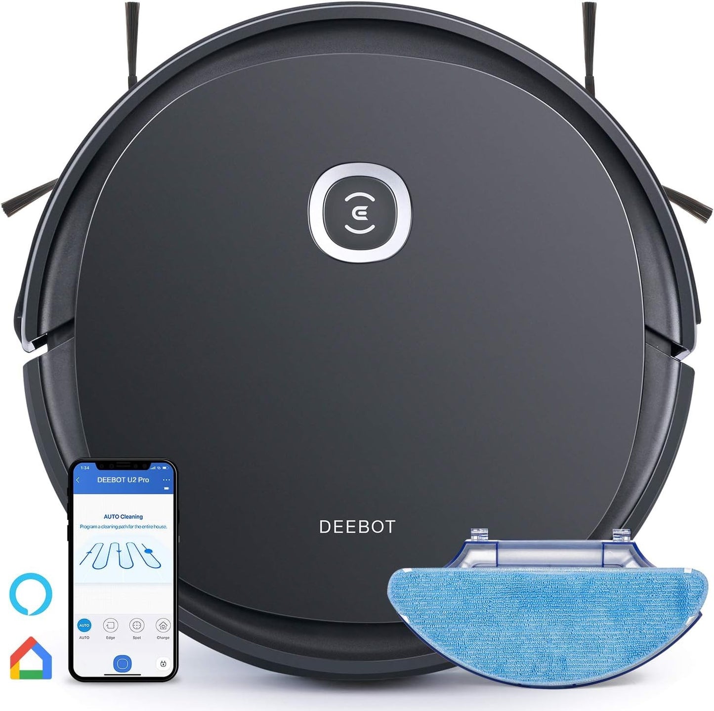 ECOVACS Deebot OZMO U2 Pro Robot Vacuum Mop Cleaner for Pet Hair & Hard Floors
