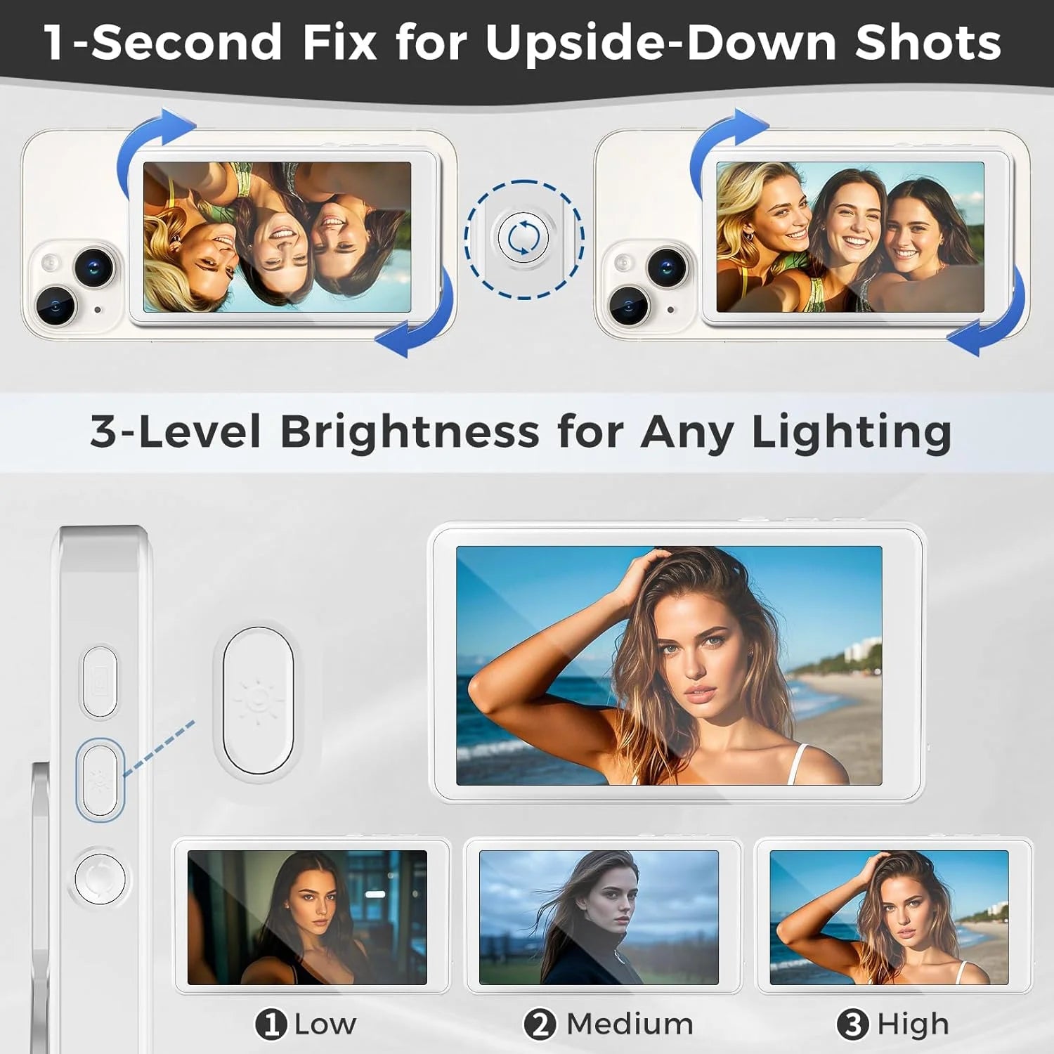 Vlog Selfie Monitor Screen with Wireless&Remote Control 1800Mah Battery, Back Camera Monito for Iphone & Android Phone,Selfie Monitor Screen Phone