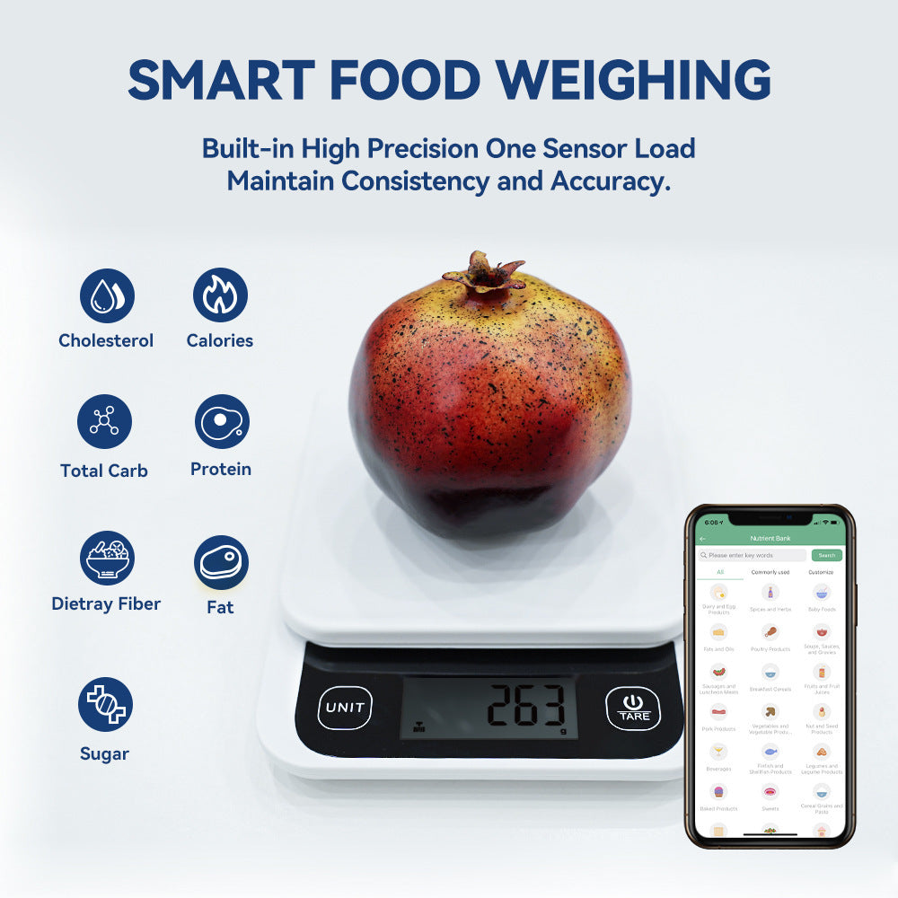 Smart Kitchen Scale with Nutrition Calculator App - Digital Food & Calorie Scale for Cooking and Baking.