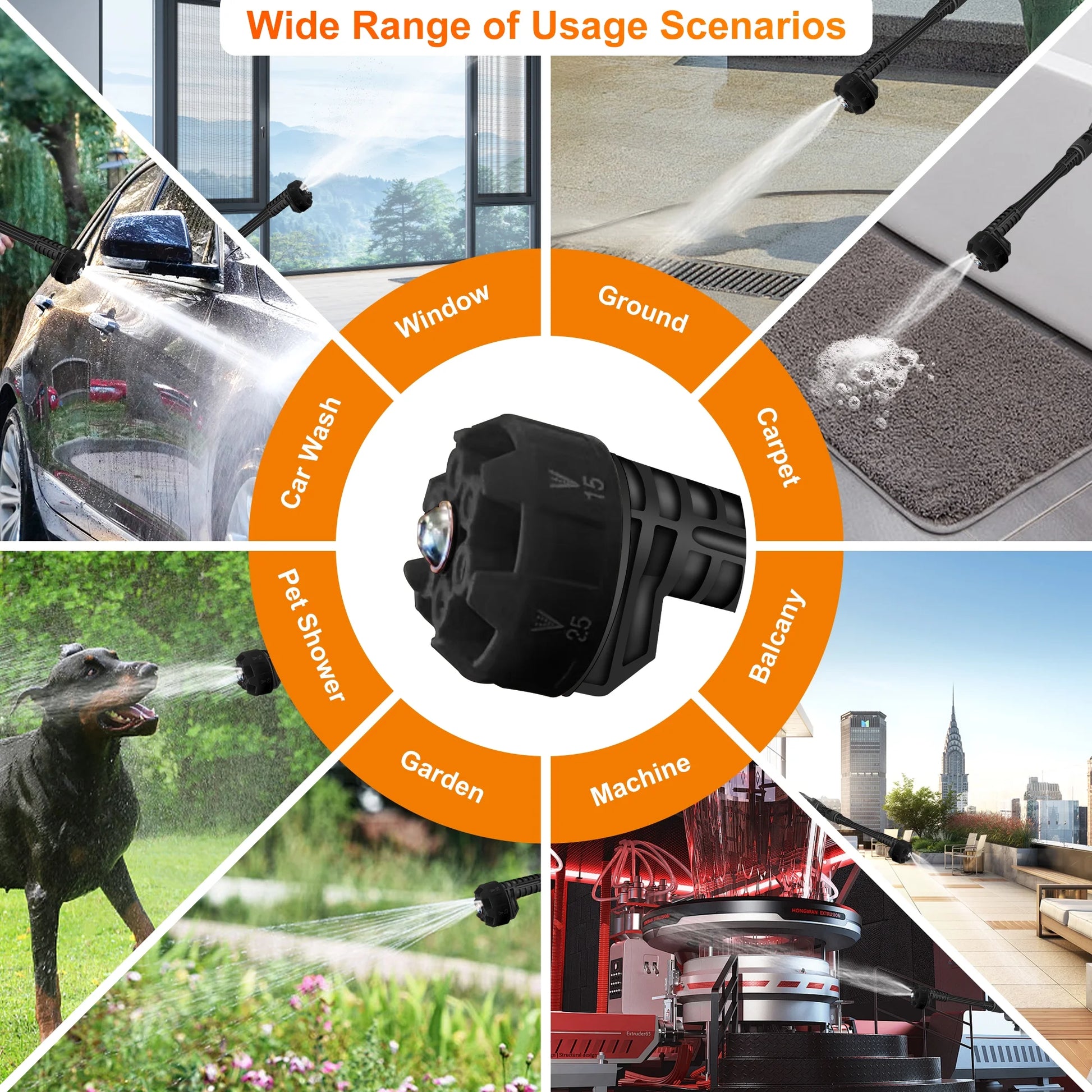 Powerful 970PSI Cordless Pressure Washer - 6-in-1 Nozzle, 2-3 hrs Runtime