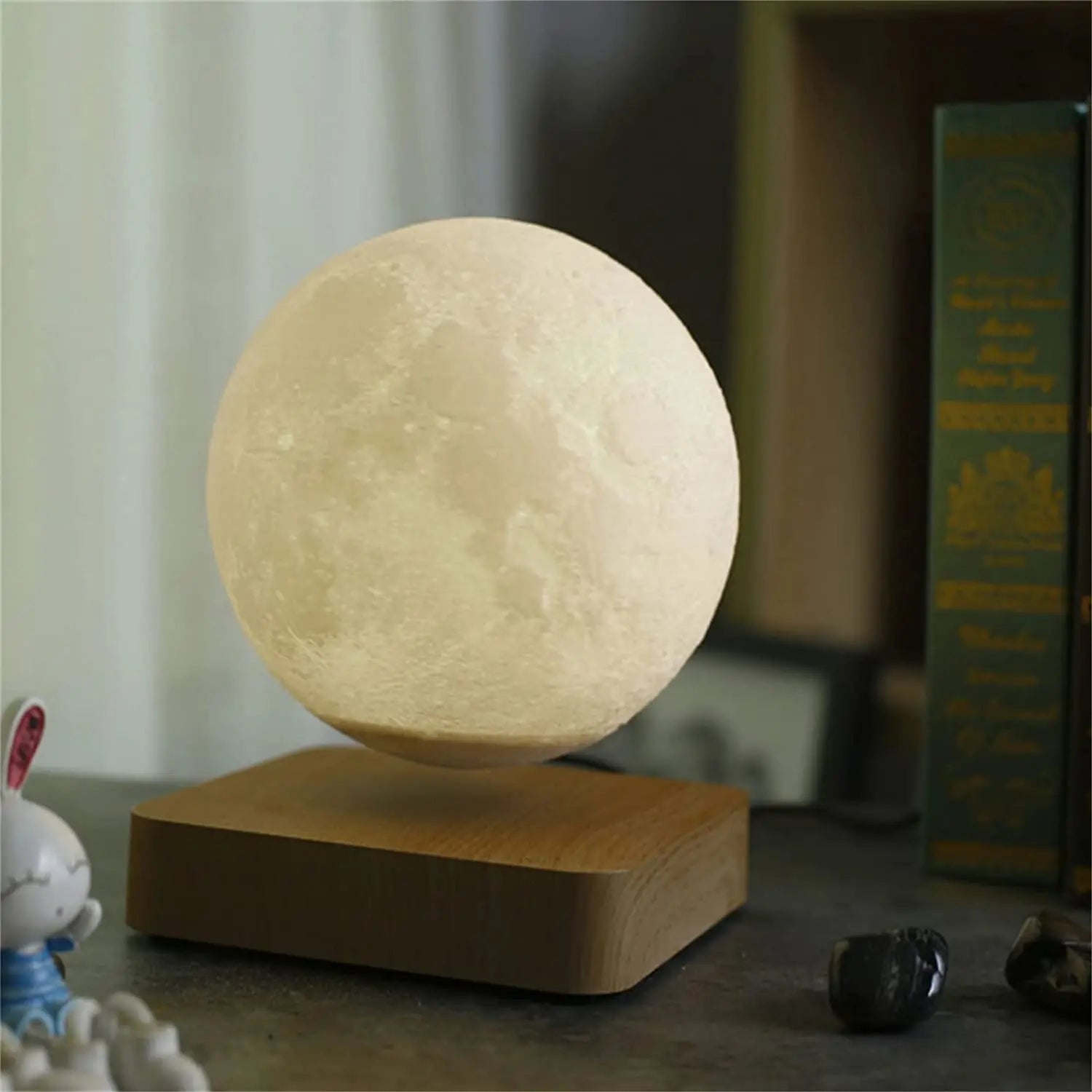 Levitating Moon Lamp Night Light Floating 3D Printing LED Moon Lamp with Wooden Base and Magnetic with 3 Colors