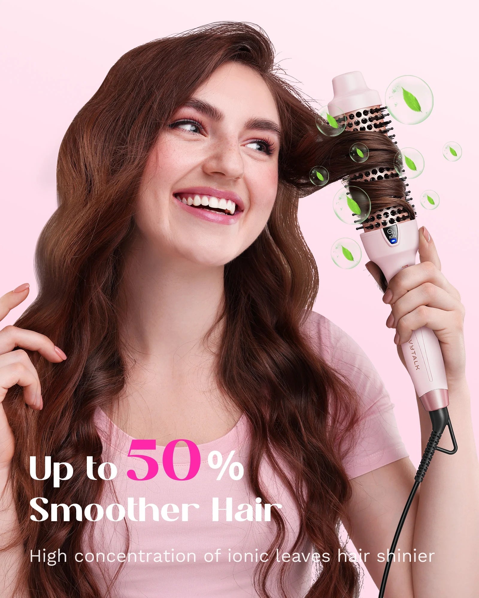 Thermal Brush for Blowout Look, 1 1/2 Inch Ionic Heated Nylon Brush Get Natural Curls, Pink