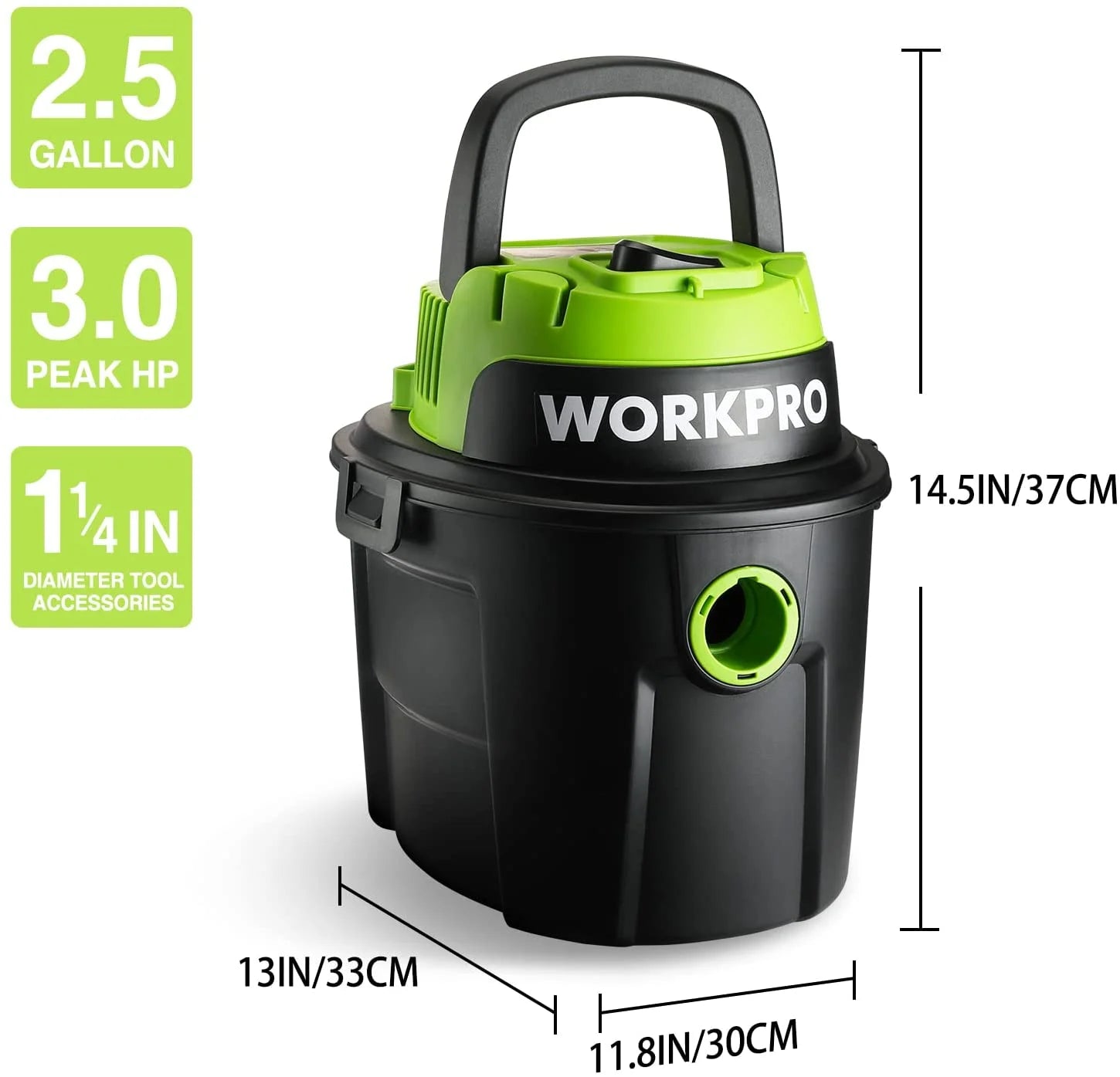 Wet Dry Vacuum 2.5 Gallon 3 Peak Horsepower Portable Shop Vacuum Cleaner Black W125080A