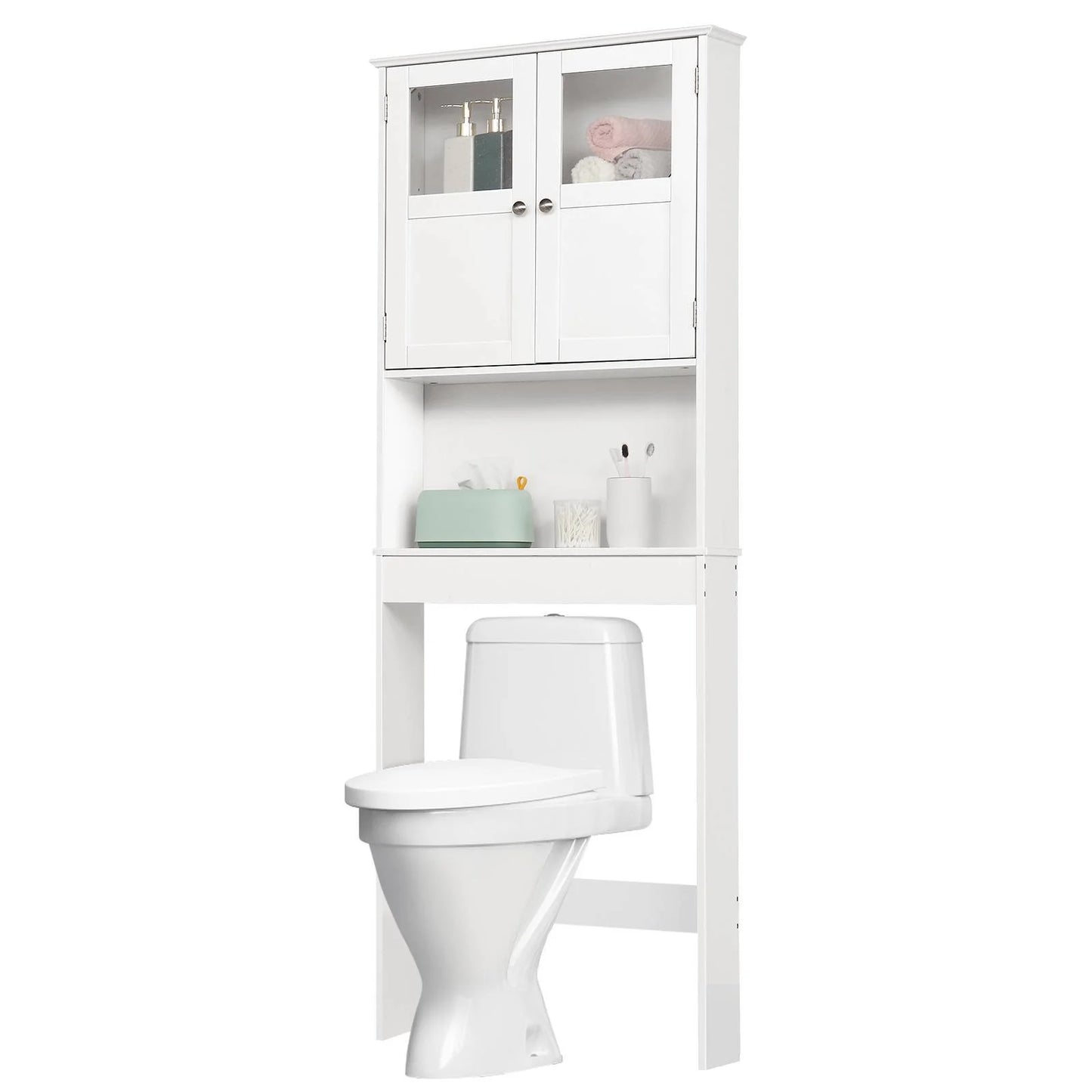 over the Toilet Bathroom Storage Cabinet with 2 Doors & 3 Storage Shelves Space Saver, White