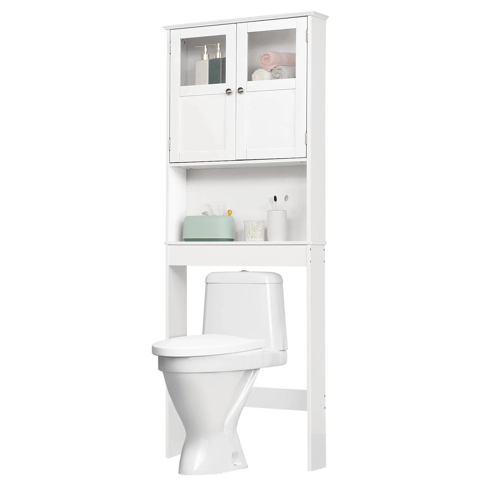 over the Toilet Bathroom Storage Cabinet with 2 Doors & 3 Storage Shelves Space Saver, White